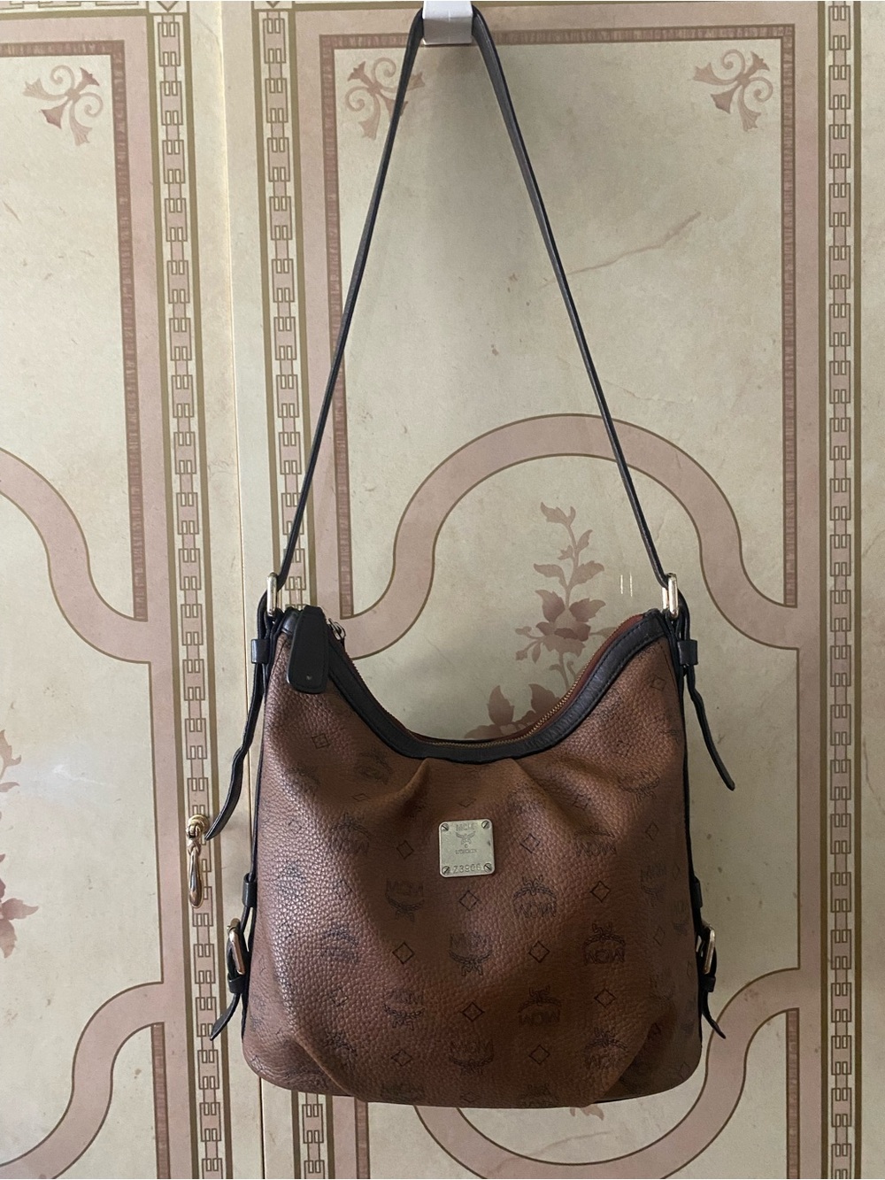 MCM Cognac Monogram Leather Shoulder Hobo